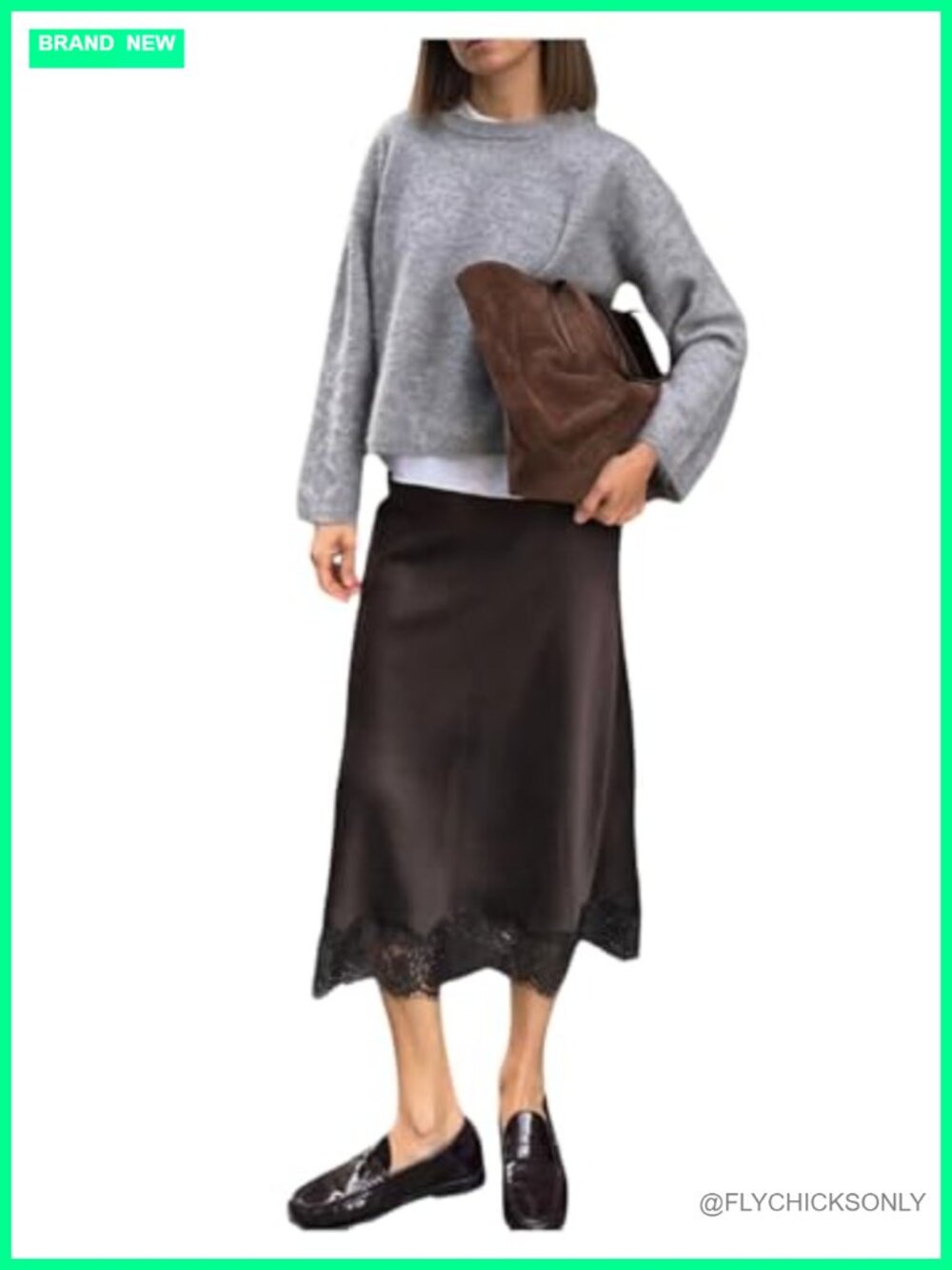 Women's Satin Lace Midi Skirt High Waisted Pencil Skirt Wedding Party